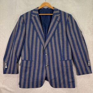 Leonard Logsdail Bespoke Mens 42S Striped Linen Blue Grey Custom Fit Sport Coat